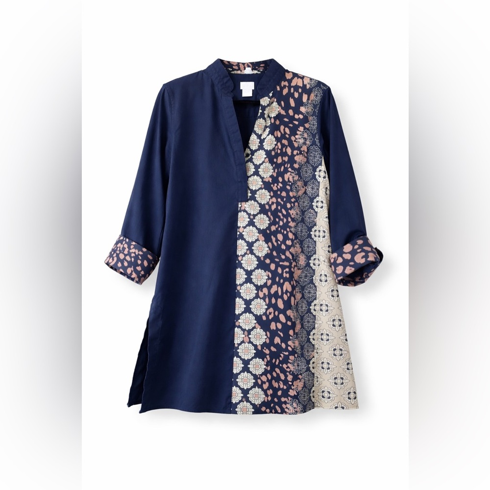 Chico’s No-Iron Chic Stretch Mixed Print Tunic Top Size 2 (L)